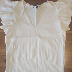 White House Black Market Ivory Ruffle Sleeve Blouse